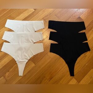 Aura Cream and Black Invisible Camel Toe Thongs (6) - NWOT